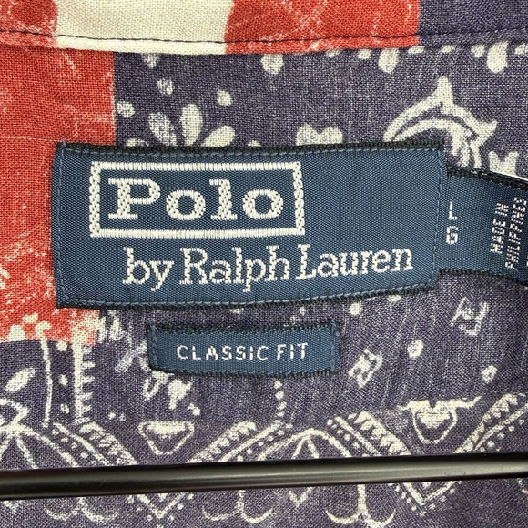 Polo Ralph Lauren Classic Fit American Flag Patchwork Viscose Camp Shirt Large - Picture 4 of 5
